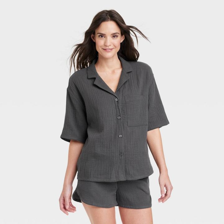 Women's 100% Cotton Gauze Top - Stars Above Charcoal Gray