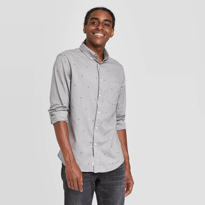 Men's Slim Fit Long Sleeve Oxford Button-down Shirt - Goodfellow & Co Gray