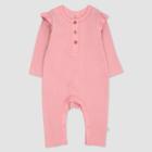 Honest Baby Girls' Organic Cotton Flutter Long Sleeve Henley Coveralls - Pink