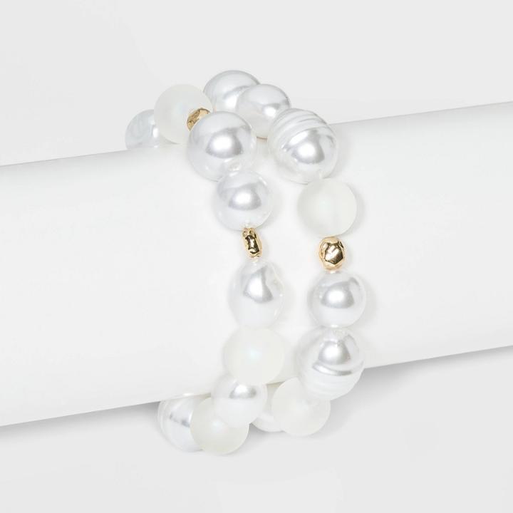Pearl Stretch Bracelet 2pc - A New Day White