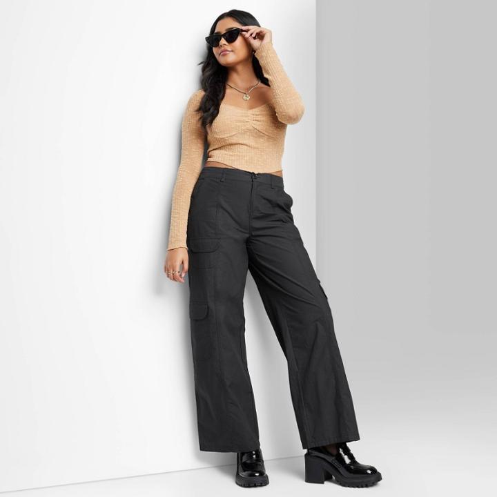 Women's Low-rise Wide Leg Cargo Pants - Wild Fable Hematite Xxs