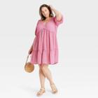 Women's Plus Size Short Sleeve Tiered Dress - Knox Rose Pink Floral