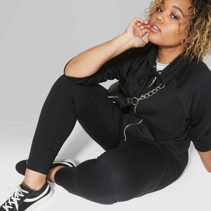 Women's Plus Size Cropped Zip-up Hoodie - Wild Fable Black