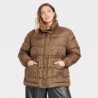 Women's Plus Size Puffer Jacket - Who What Wear Brown Leopard Print