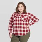 Women's Plus Size Plaid Long Sleeve Collared Flannel Shirt - Universal Thread Burgundy