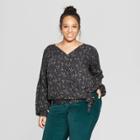 Women's Plus Size Long Sleeve Wrap Top - Universal Thread Charcoal Print