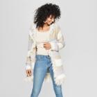 Women's Striped Long Sleeve Fringe Open Cardigan - Knox Rose Natural