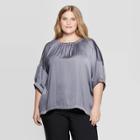Women's Plus Size Elbow Sleeve Round Neck Blouse - Prologue Gray