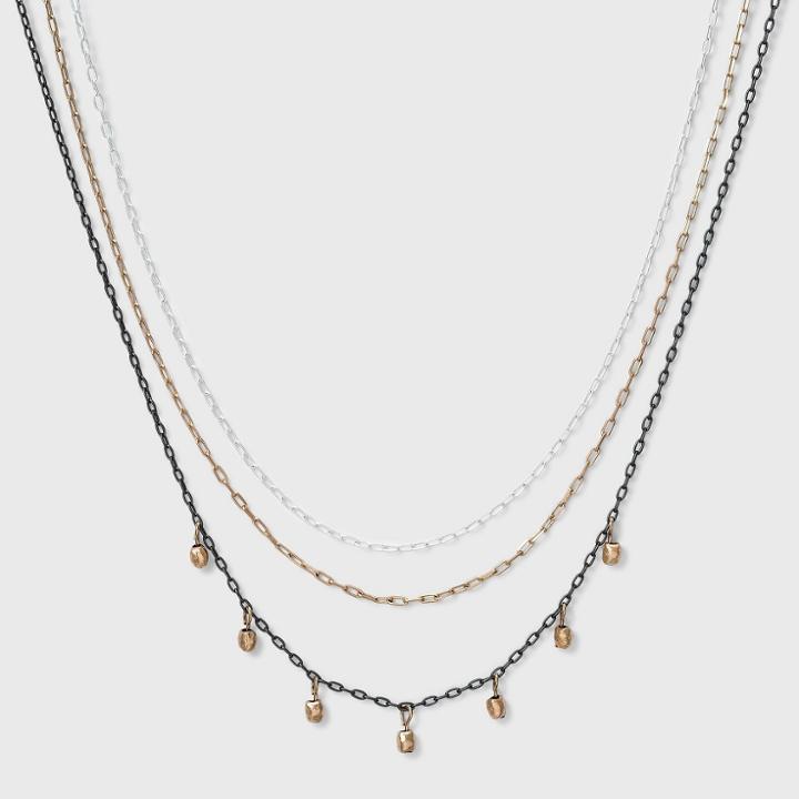 Oval Chain And Faceted Charm Layered Necklace Set 3pc - Universal Thread