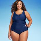 Women's Grommet Scallop High Coverage One Piece Swimsuit - Kona Sol Navy Blue