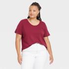 Women's Plus Size Short Sleeve Relaxed Scoop Neck T-shirt - Ava & Viv Burgundy