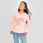 Girls' Long Sleeve Flower Unicorn Graphic T-shirt - Cat & Jack Light Peach Xs, Girl's, Pink