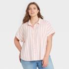 Women's Plus Size Striped Dolman Short Sleeve Button-down Shirt - Universal Thread Coral
