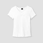 Girls' Cinch Front Lettuce Edge Short Sleeve T-shirt - Art Class White