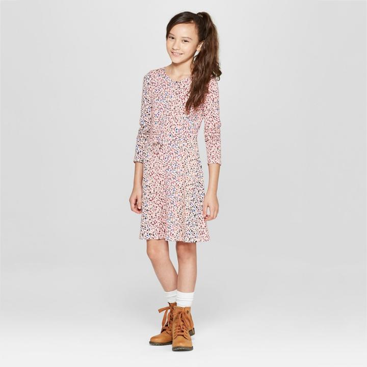 Girls' Ruched Front Long Sleeve Dress - Art Class Pink
