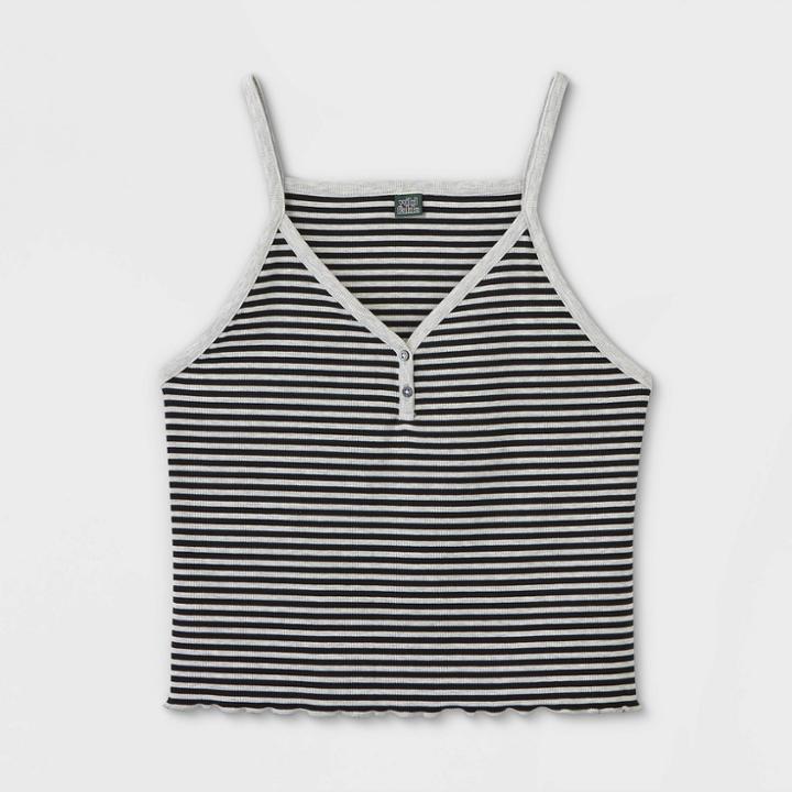 Women's Plus Size Striped Button Detail Tank Top - Wild Fable Black/gray 1x, Women's,