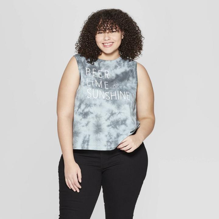 Women's Plus Size Beer Lime Sunshine Cropped Tank Top - Fifth Sun - Green