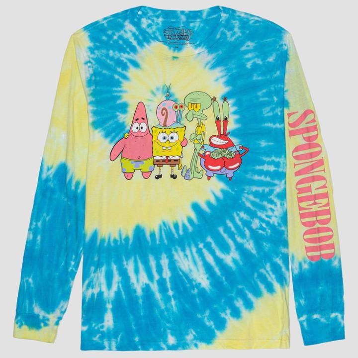 Men's Spongebob Squarepants Long Sleeve Tie-dye T-shirt -