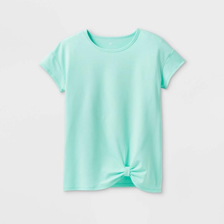 Girls' Short Sleeve Twist-front Gym T-shirt - All In Motion Aqua Green