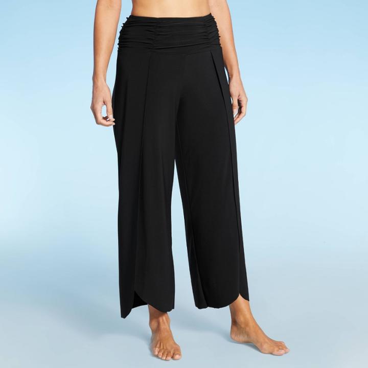 Women's Slit Front Cover Up Pants - Aqua Green Black