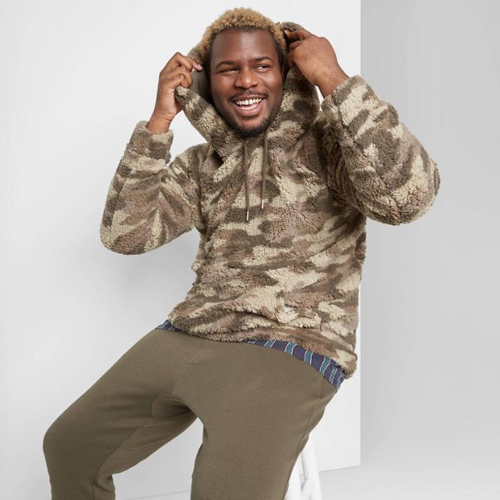 Men's Big & Tall Camo Print Regular Fit Long Sleeve Shepra Hooded Pullover - Original Use Restful Green