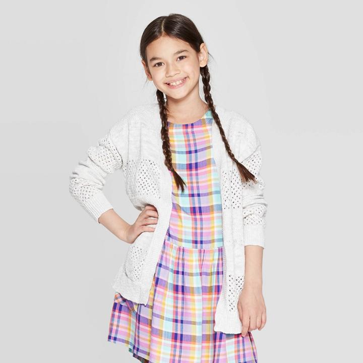 Girls' Long Sleeve Open Cardigan - Cat & Jack Gray