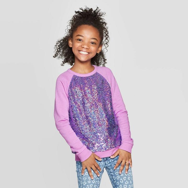 Girls' Flip Sequin Pullover Sweatshirt - Cat & Jack Purple