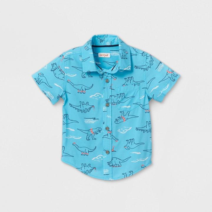 Petitetoddler Boys' Short Sleeve Dinosaur Button-down Shirt - Cat & Jack Blue