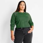 Women's Plus Size Striped Long Sleeve Cropped T-shirt - Future Collective With Kahlana Barfield Brown Black/green
