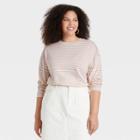 Women's Plus Size Striped Long Sleeve French T-shirt - A New Day Pink