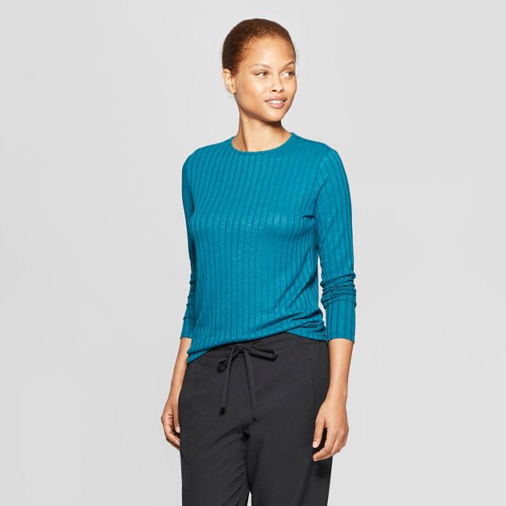 Women's Long Sleeve Crew Neck T-shirt - Prologue Teal (blue)