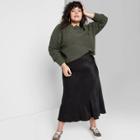 Women's Plus Size Long Sleeve Crewneck Cropped Cable Sweater - Wild Fable Olive 1x, Women's, Size: