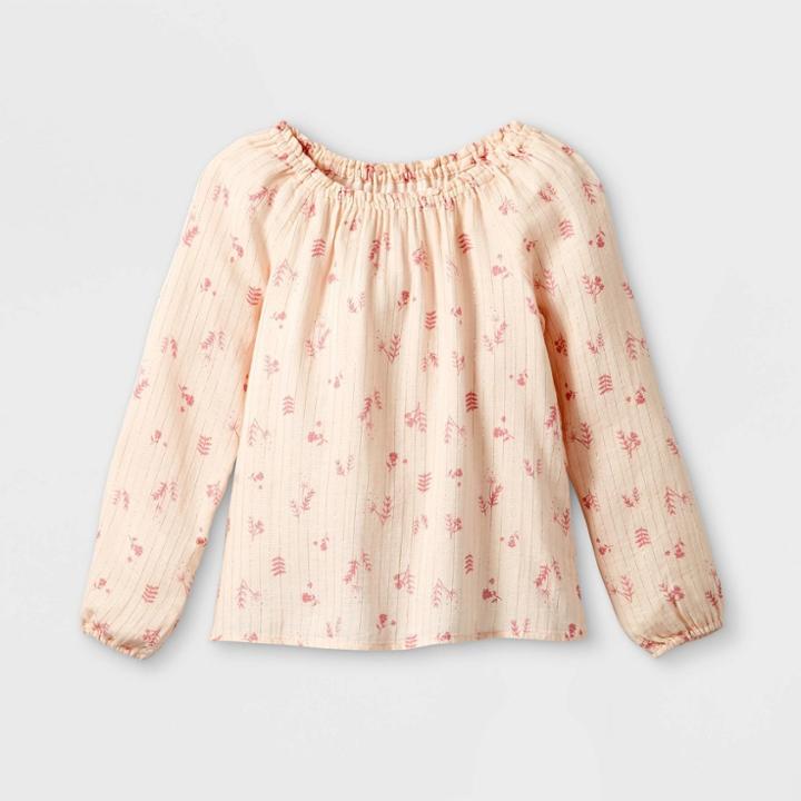 Girls' Printed Long Sleeve Woven Top - Cat & Jack