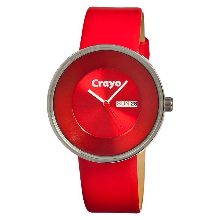 Women's Crayo Button Watch With Day And Date Display - Red,