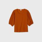 Women's Plus Size Puff 3/4 Sleeve Scoop Neck Top - Ava & Viv Orange