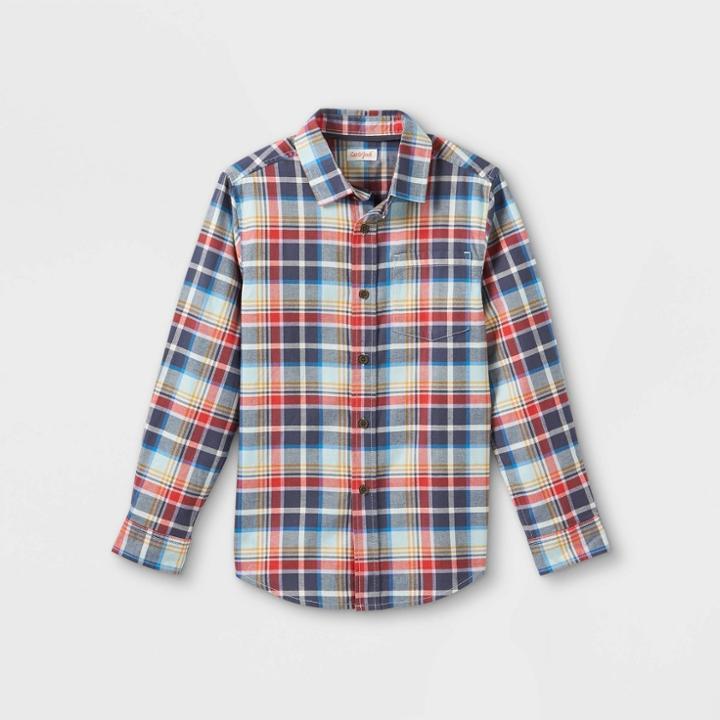 Boys' Flannel Button-down Long Sleeve Shirt - Cat & Jack Blue/red