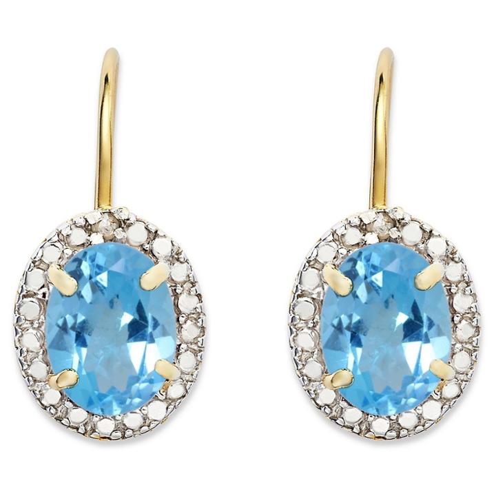Target 2.20 Carat Tw Oval-cut Blue Topaz And Diamond Accent Leverback Earrings Gold Plated (ij-i2-i3) (december), Girl's