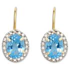 Target 2.20 Carat Tw Oval-cut Blue Topaz And Diamond Accent Leverback Earrings Gold Plated (ij-i2-i3) (december), Girl's