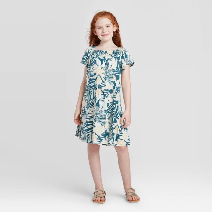 Petitegirls' Short Sleeve Lurex Dress - Art Class Teal