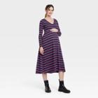 The Nines By Hatch Long Sleeve Maternity Dress Burgundy Striped