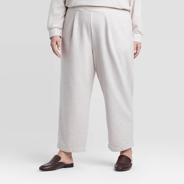 Women's Plus Size Mid-rise Ankle Length Cozy Knit Jogger Pull-on Pants - Prologue Oatmeal 1x, Women's, Size: