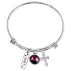 Distributed By Target Women's Faith Expandable Bangle In Stainless Steel, Silver/purple