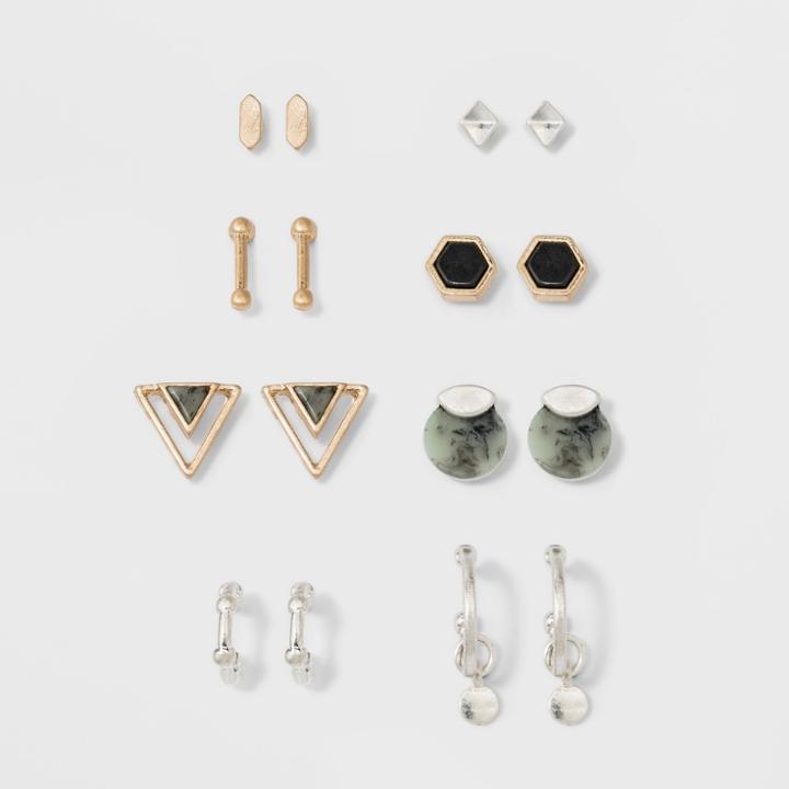 Geometric And Semi Precious Stone Multi Earring Set 8ct - Universal Thread,