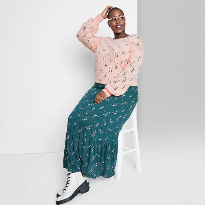 Women's Plus Size Boat Neck Pointelle Knit Pullover Sweater - Wild Fable Blush Pink