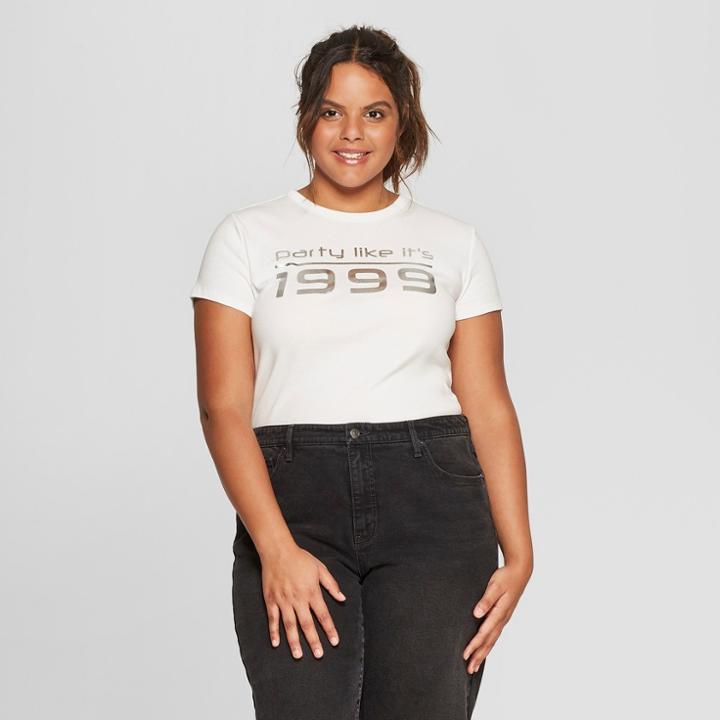 Women's Plus Size Short Sleeve Party Like It's 1999 Graphic T-shirt - Mighty Fine (juniors') Cream