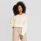 Women's Bishop Long Sleeve Silky Cropped Blouse - Prologue Cream
