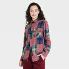 Houston White Adult Long Sleeve Button-down Shirt - Red Checkered Xxs/xs