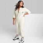 Women's Plus Size Ascot + Hart Utility Long Sleeve Graphic Jumpsuit - Tan