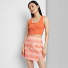 Women's Notch Front A-line Mini Skirt - Wild Fable Coral Plaid