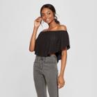 Women's Short Sleeve Eyelet Off The Shoulder Top - Soul Cake (juniors') Black